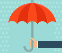 Vector insurance agent holding umbrella