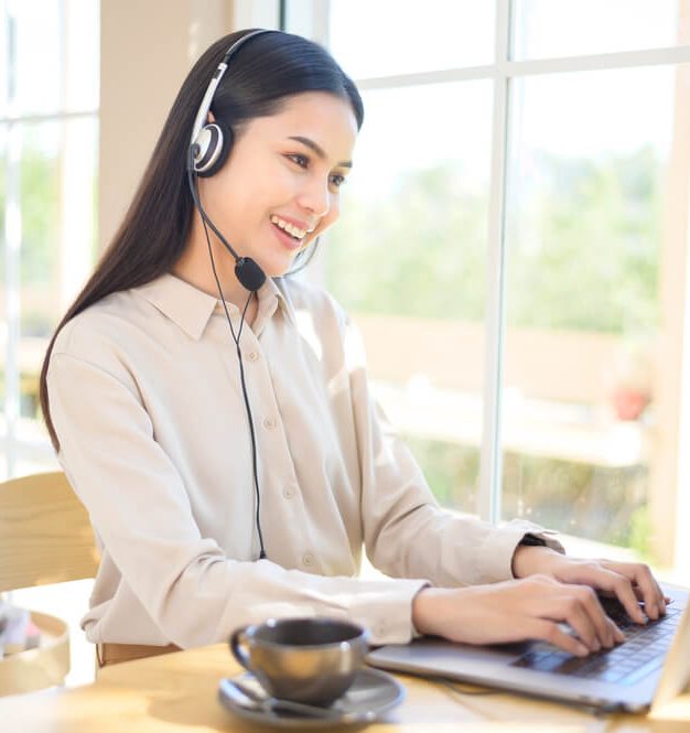 A Customer Service Operator Woman Answering Customer Call